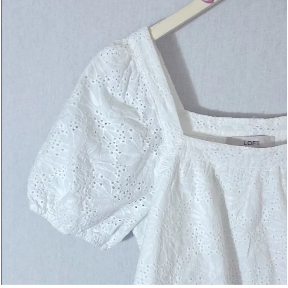 LOFT white eyelet cotton top (like new). - Picture 4 of 4